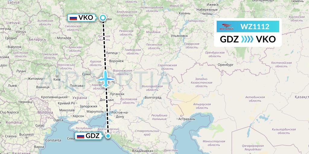 WZ1112 Red Wings Flight Map: Gelendzhik to Moscow