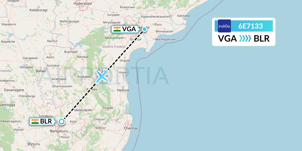 6E7133 IndiGo Airlines Flight Map: Vijayawada to Bangalore