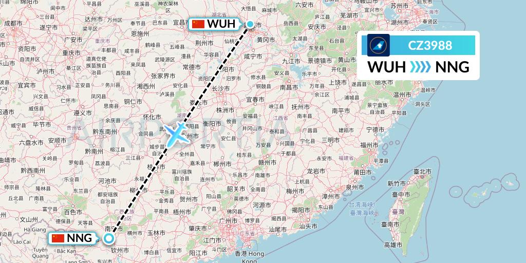 CZ3988 China Southern Airlines Flight Map: Wuhan to Nanning