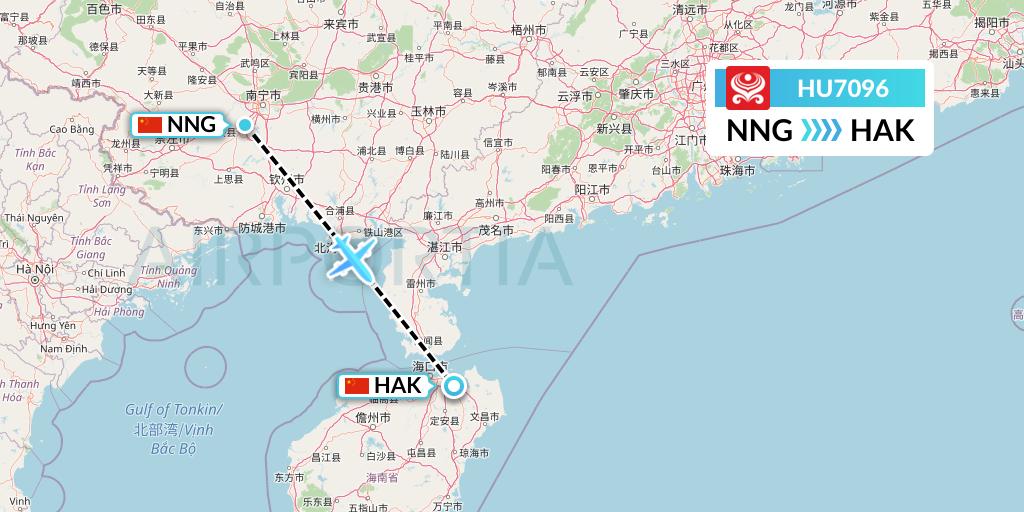 HU7096 Hainan Airlines Flight Map: Nanning to Haikou