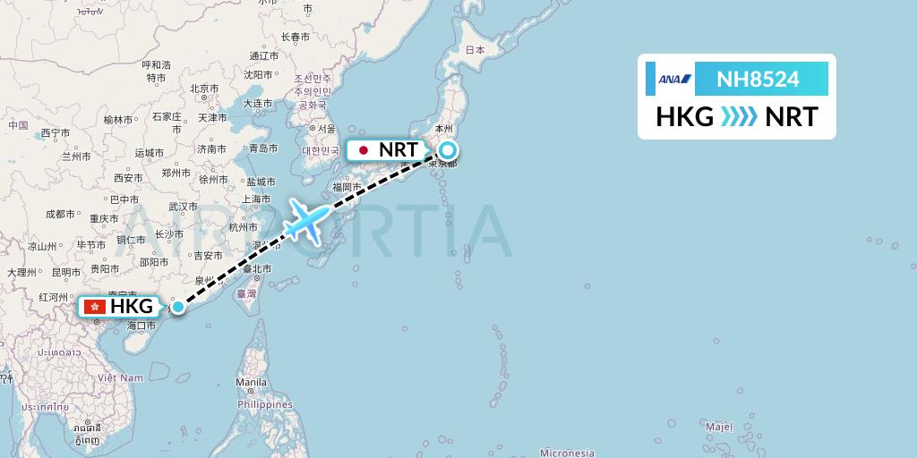 NH8524 All Nippon Airways Flight Map: Hong Kong to Tokyo