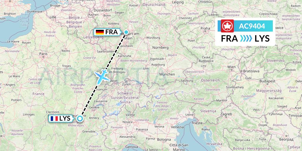 AC9404 Air Canada Flight Map: Frankfurt to Lyon