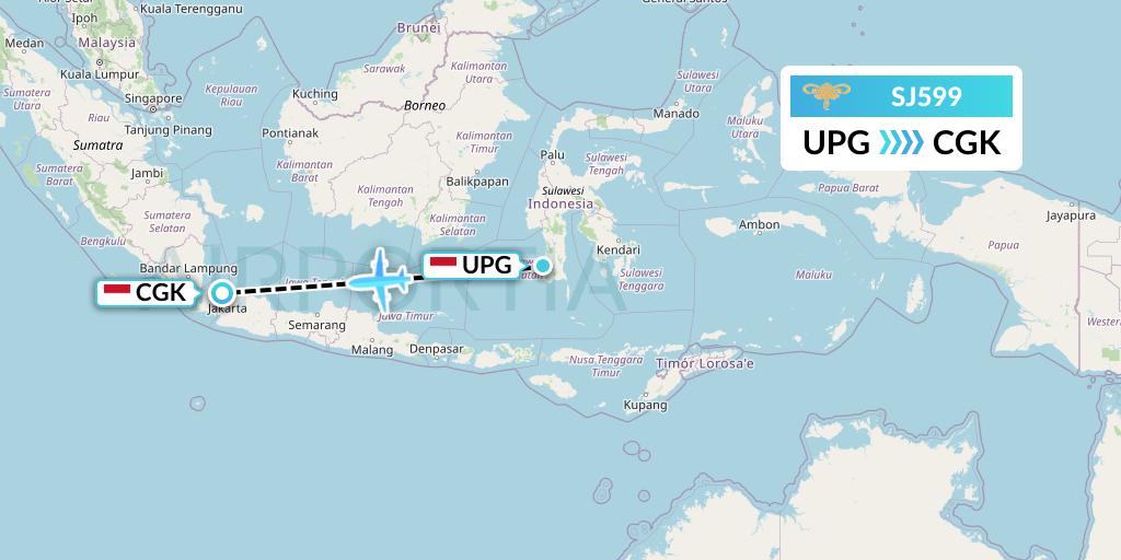 SJ599 Sriwijaya Air Flight Map: Makassar to Jakarta