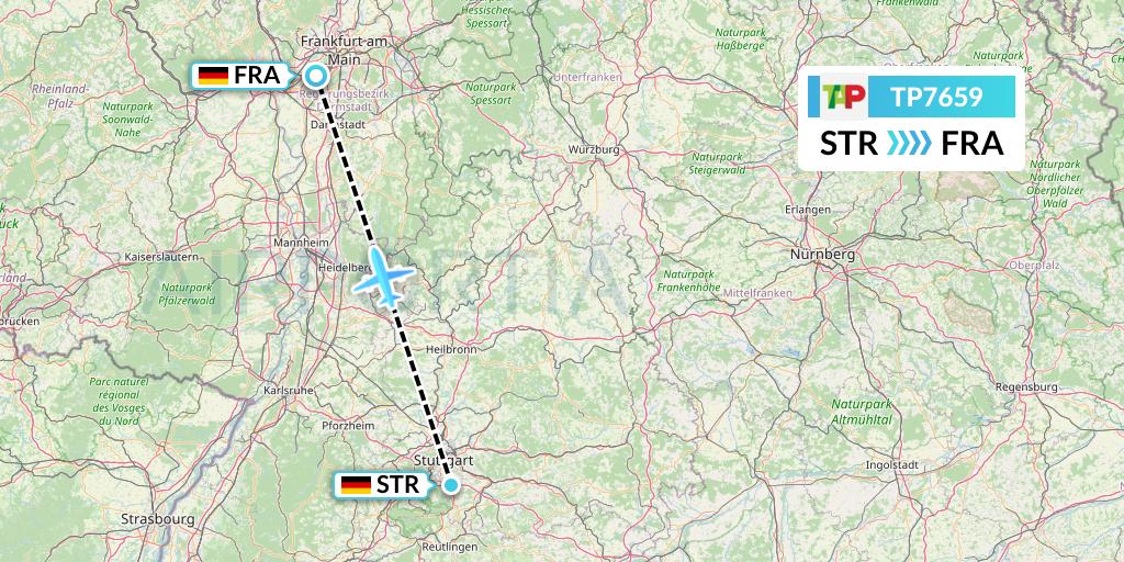 TP7659 TAP Portugal Flight Map: Stuttgart to Frankfurt
