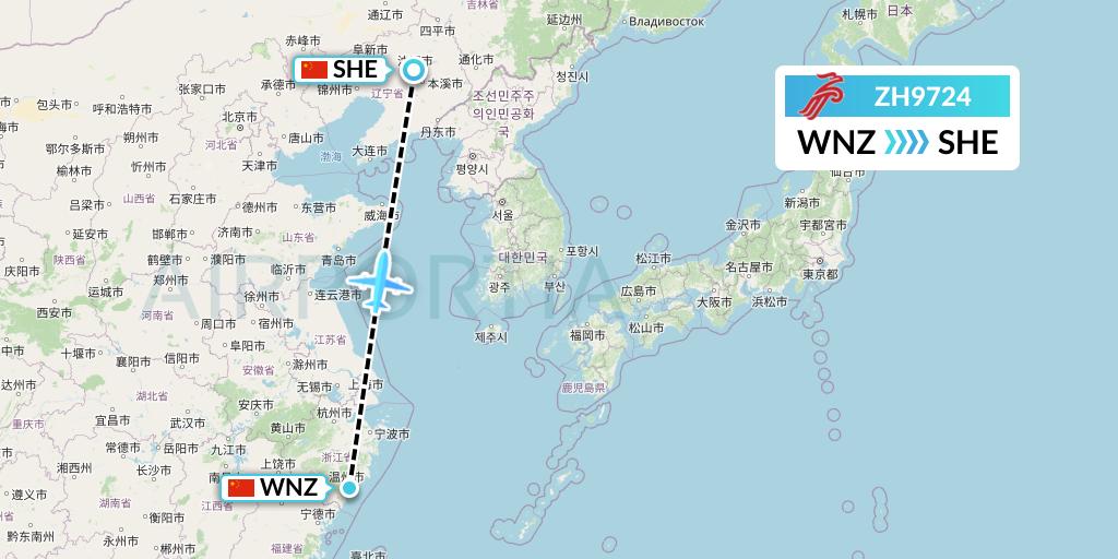 ZH9724 Shenzhen Airlines Flight Map: Wenzhou to Shenyang