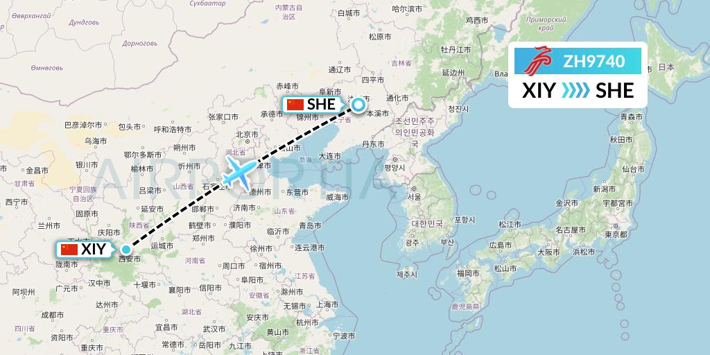 ZH9740 Shenzhen Airlines Flight Map: Xi'an to Shenyang