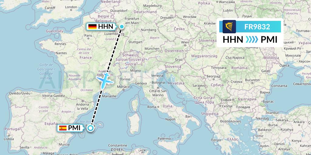 FR9832 Ryanair Flight Map: Hahn to Palma de Mallorca