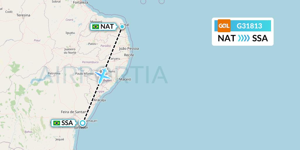 G31813 GOL Transportes Aeros Flight Map: Natal to Salvador