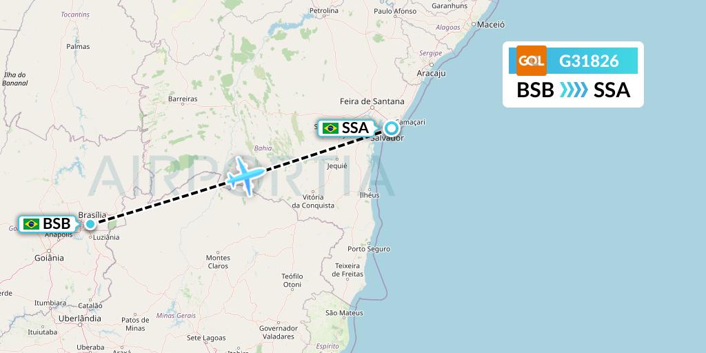 G31826 GOL Transportes Aeros Flight Map: Brasilia to Salvador