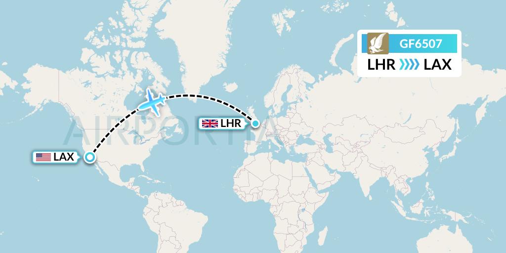 GF6507 Gulf Air Flight Map: London to Los Angeles