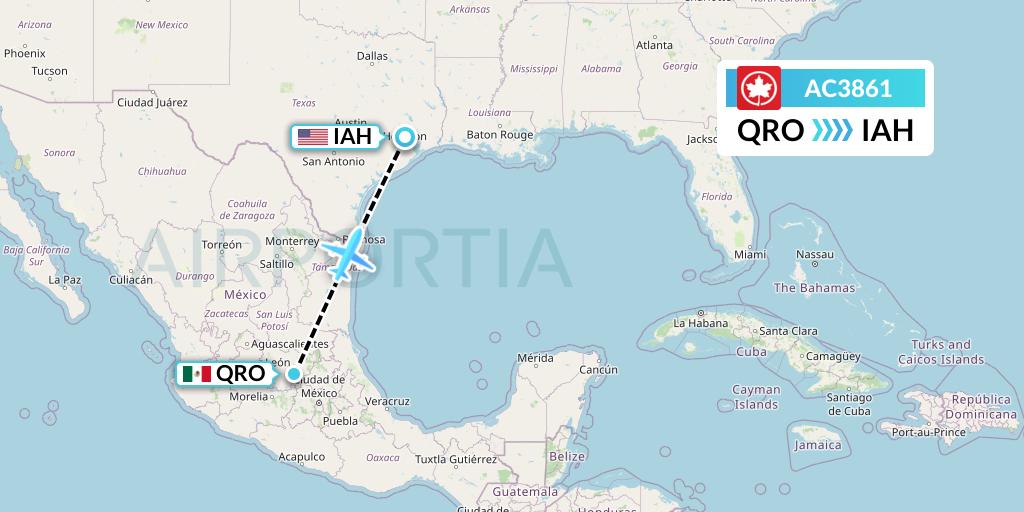 AC3861 Air Canada Flight Map: Queretaro to Houston