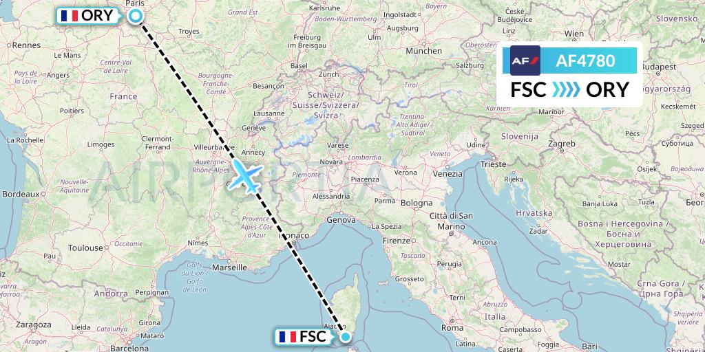 AF4780 Air France Flight Map: Figari to Paris