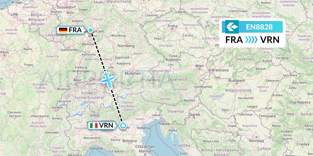 EN8828 Air Dolomiti Flight Map: Frankfurt to Verona