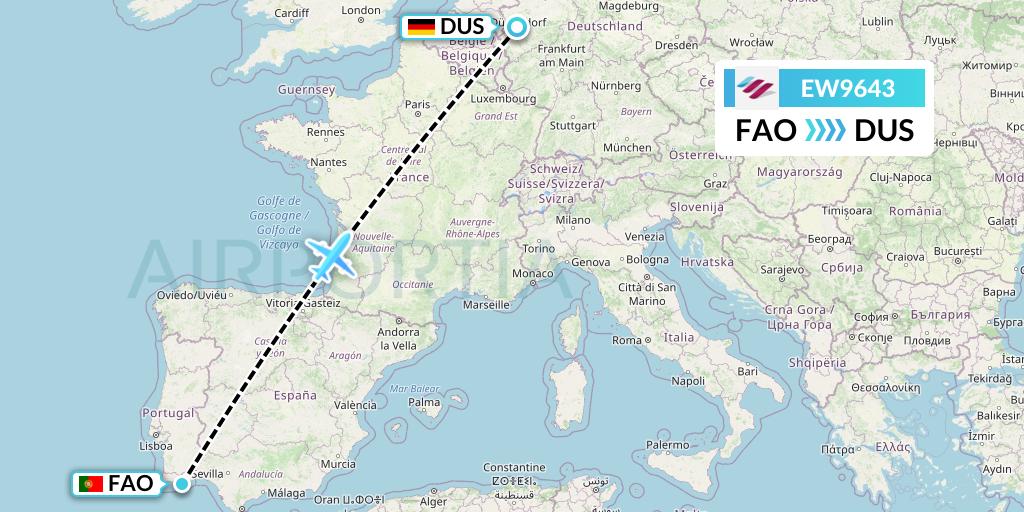EW9643 Eurowings Flight Map: Faro to Dusseldorf