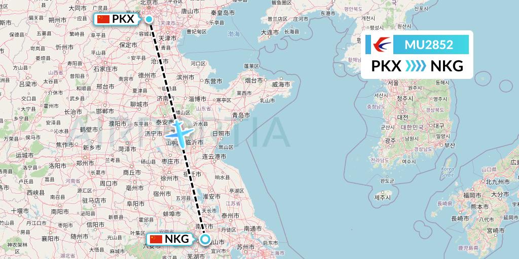 MU2852 China Eastern Airlines Flight Map: Beijing to Nanjing