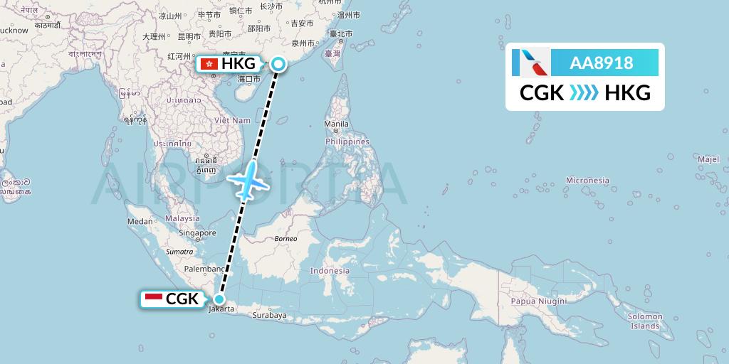 AA8918 American Airlines Flight Map: Jakarta to Hong Kong