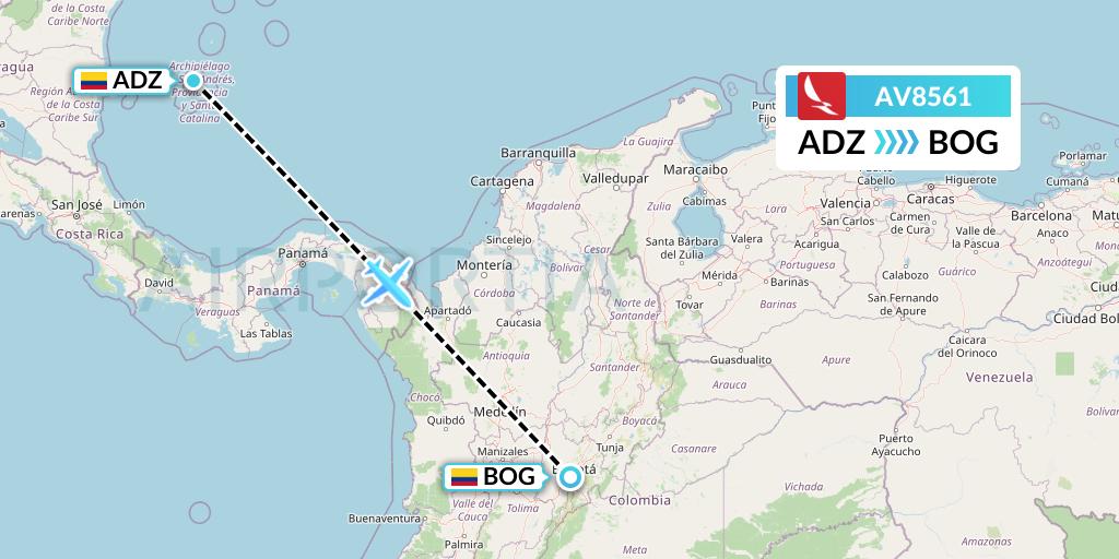 AV8561 Avianca Flight Map: San Andres Island to Bogota