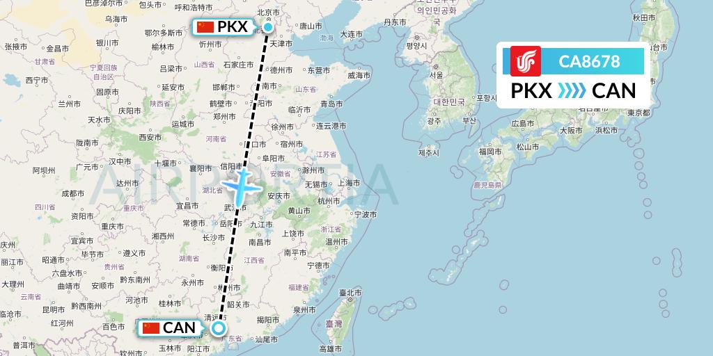 CA8678 Air China Flight Map: Beijing to Guangzhou