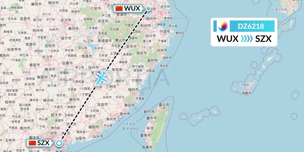 DZ6218 Donghai Airlines Flight Map: Wuxi to Shenzhen