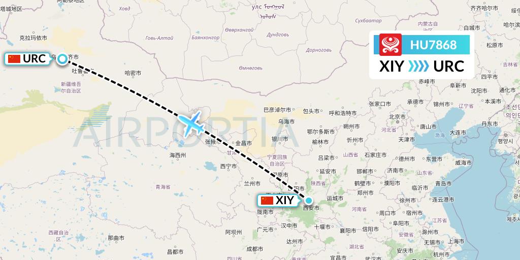 HU7868 Hainan Airlines Flight Map: Xi'an to Urumqi