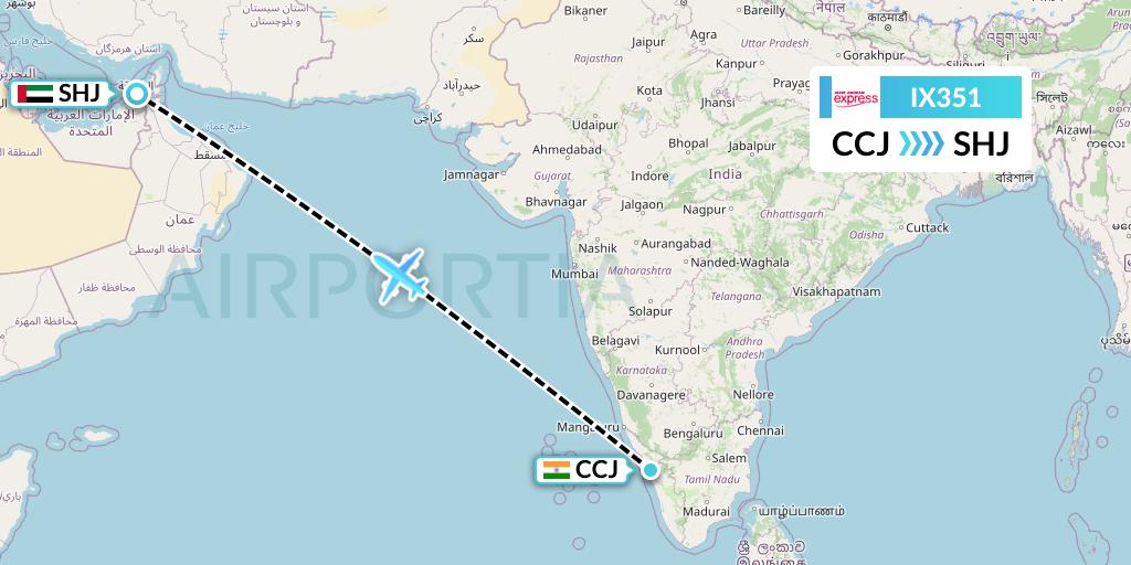 IX351 Air India Express Flight Map: Kozhikode to Sharjah