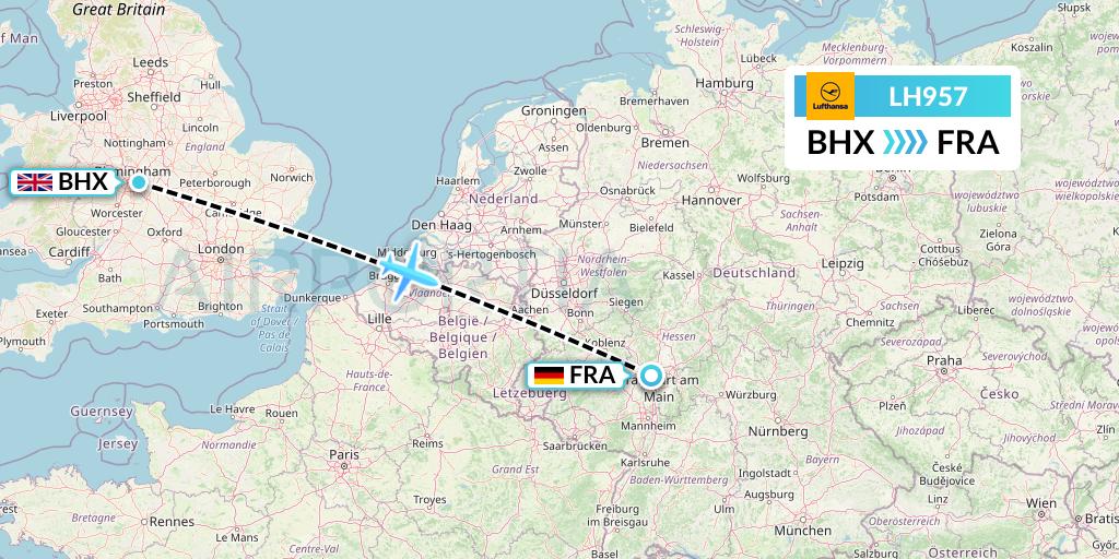 LH957 Lufthansa Flight Map: Birmingham to Frankfurt