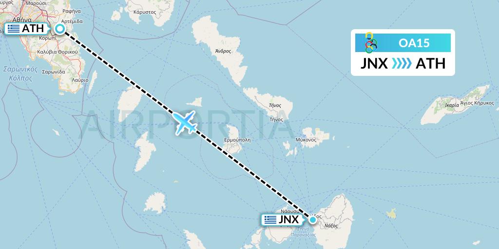 OA15 Olympic Air Flight Map: Naxos to Athens