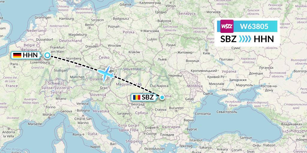 W63805 Wizz Air Flight Map: Sibiu to Hahn