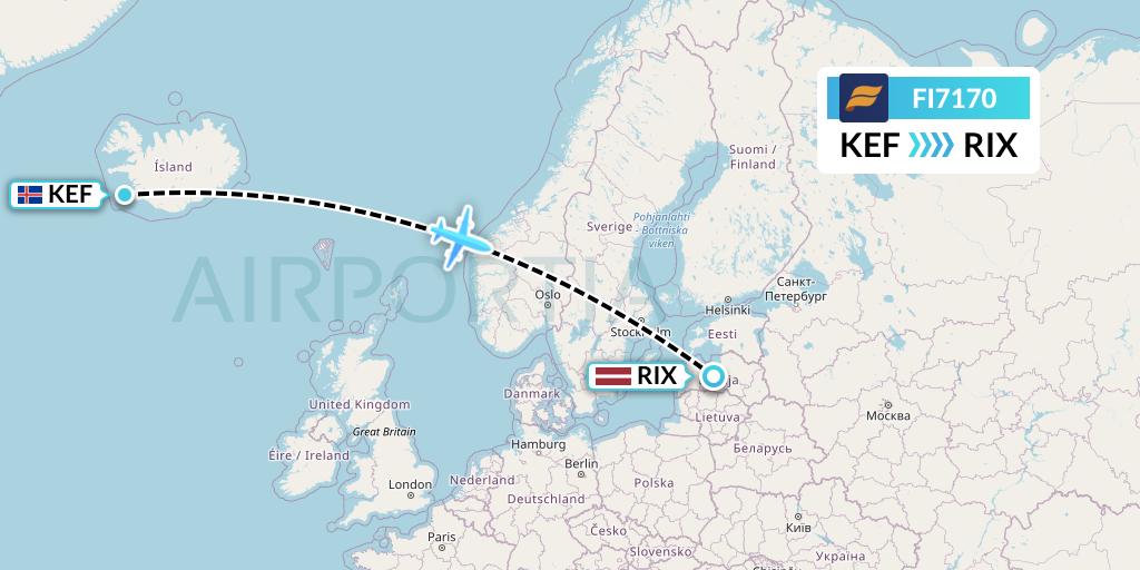 FI7170 Icelandair Flight Map: Reykjavik to Riga