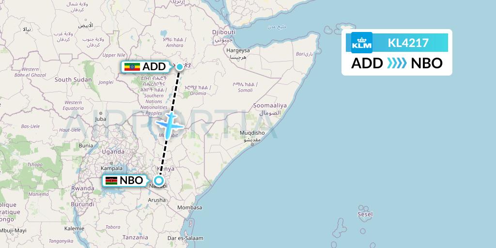 KL4217 KLM Flight Map: Addis Ababa to Nairobi
