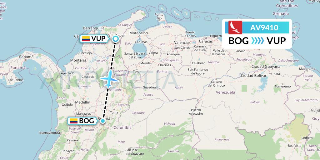AV9410 Avianca Flight Map: Bogota to Valledupar