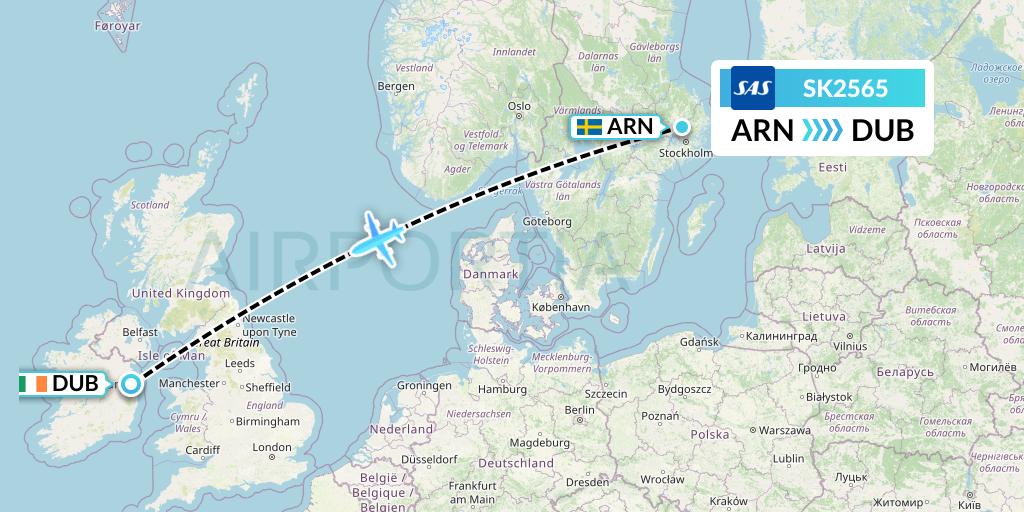 SK2565 SAS Flight Map: Stockholm to Dublin