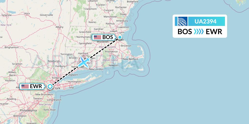UA2394 United Airlines Flight Map: Boston to New York