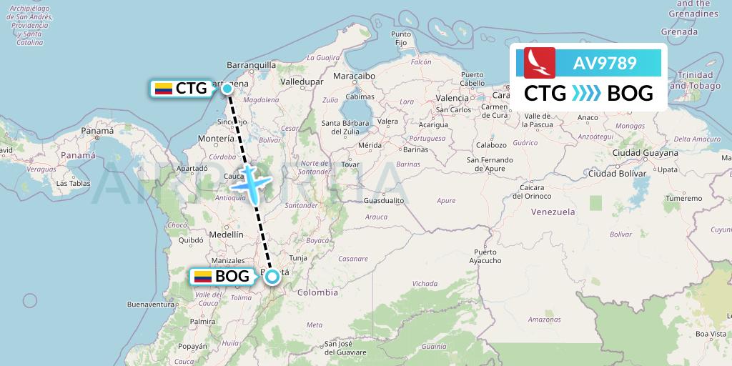 AV9789 Avianca Flight Map: Cartagena to Bogota