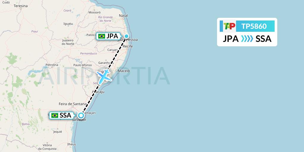 TP5860 TAP Portugal Flight Map: Joao Pessoa to Salvador