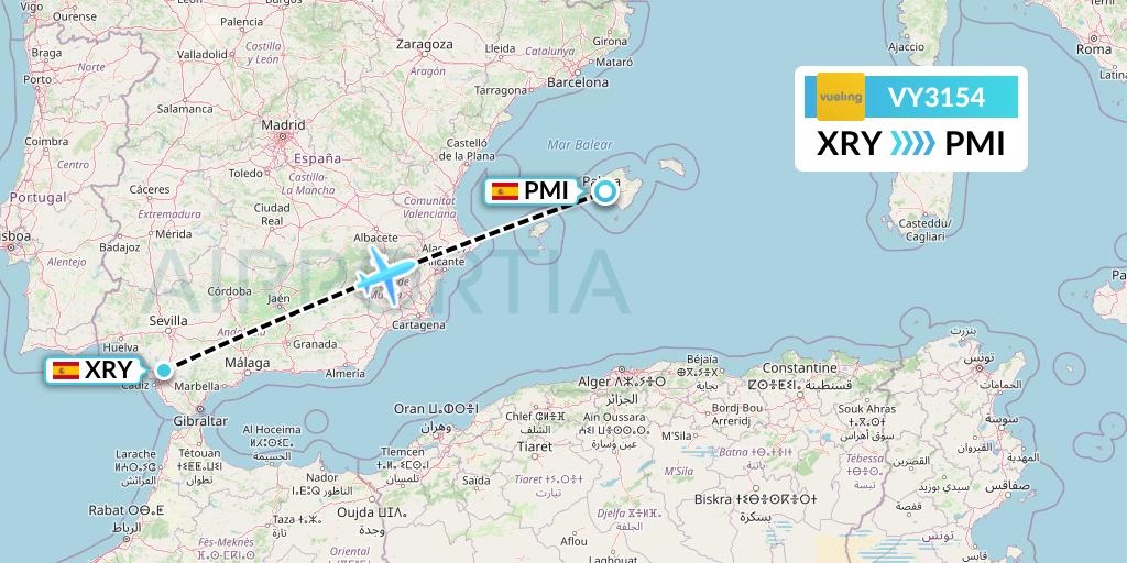 VY3154 Vueling Flight Map: Jerez to Palma de Mallorca