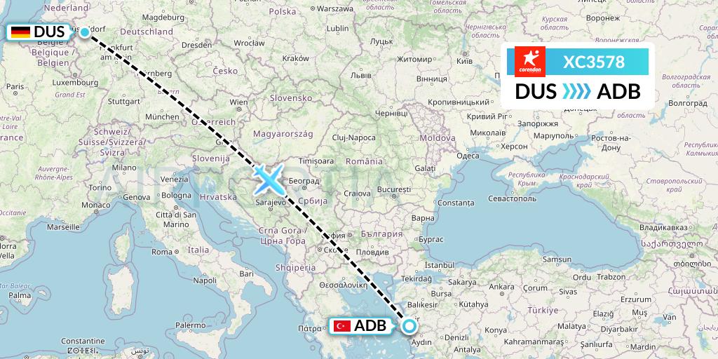 XC3578 Corendon Airlines Flight Map: Dusseldorf to Izmir