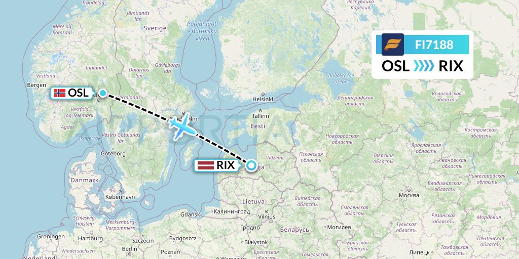 FI7188 Icelandair Flight Map: Oslo to Riga