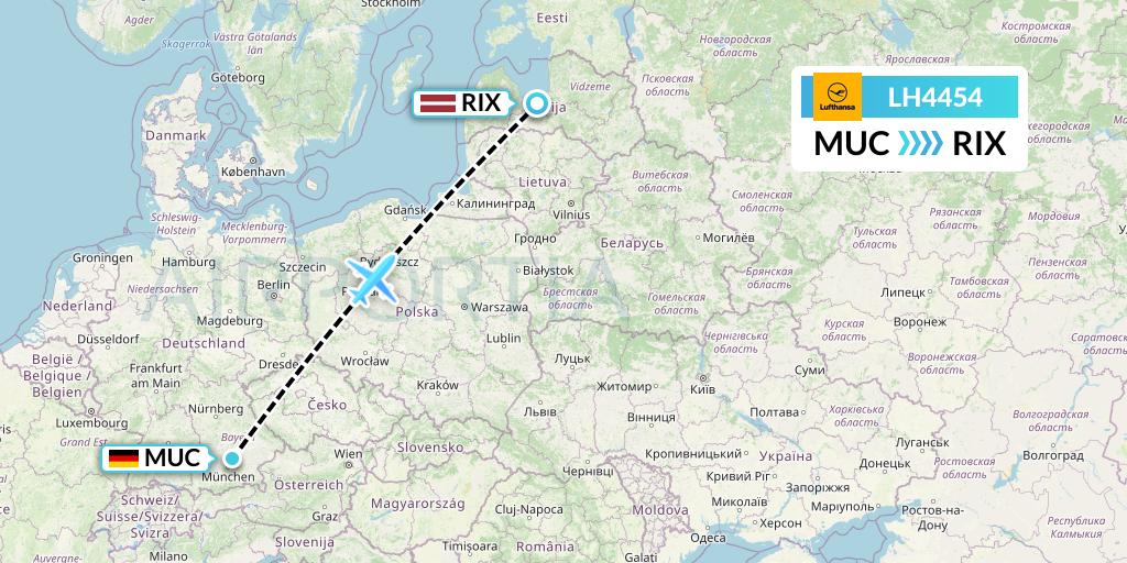 LH4454 Lufthansa Flight Map: Munich to Riga