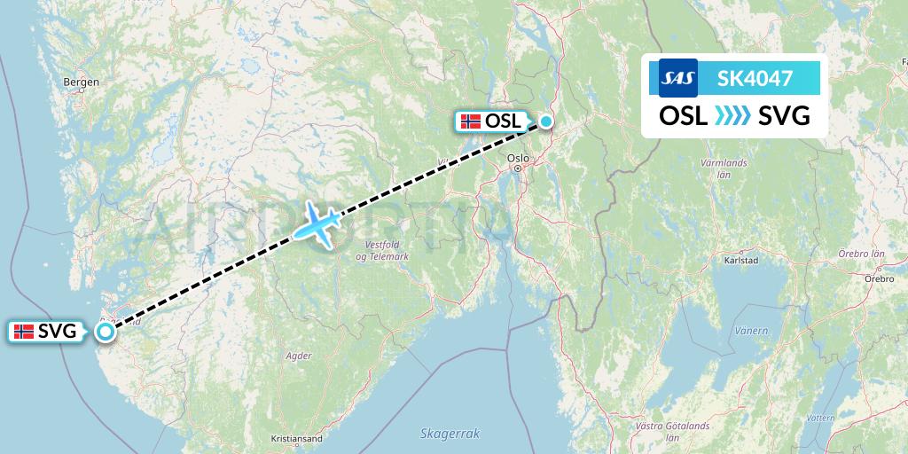 SK4047 SAS Flight Map: Oslo to Stavanger