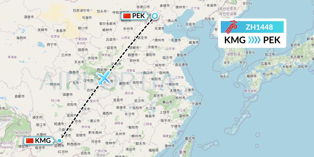 ZH1448 Shenzhen Airlines Flight Map: Kunming to Beijing
