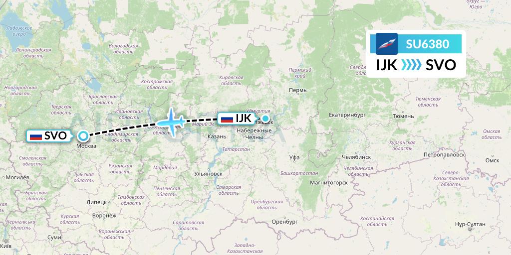 SU6380 Aeroflot Flight Map: Izhevsk to Moscow