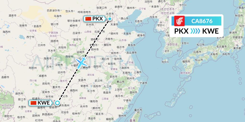 CA8676 Air China Flight Map: Beijing to Guiyang