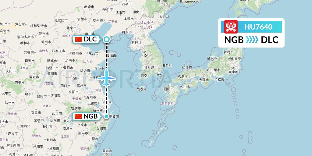 HU7640 Hainan Airlines Flight Map: Ningbo to Dalian