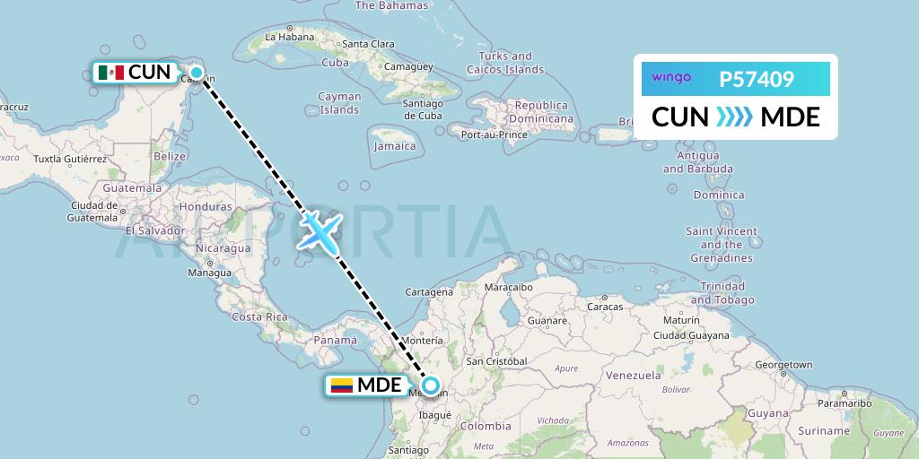 P57409 Copa Airlines Colombia Flight Map: Cancun to Medellin