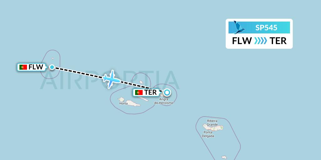 SP545 SATA Air Acores Flight Map: Flores to Lajes