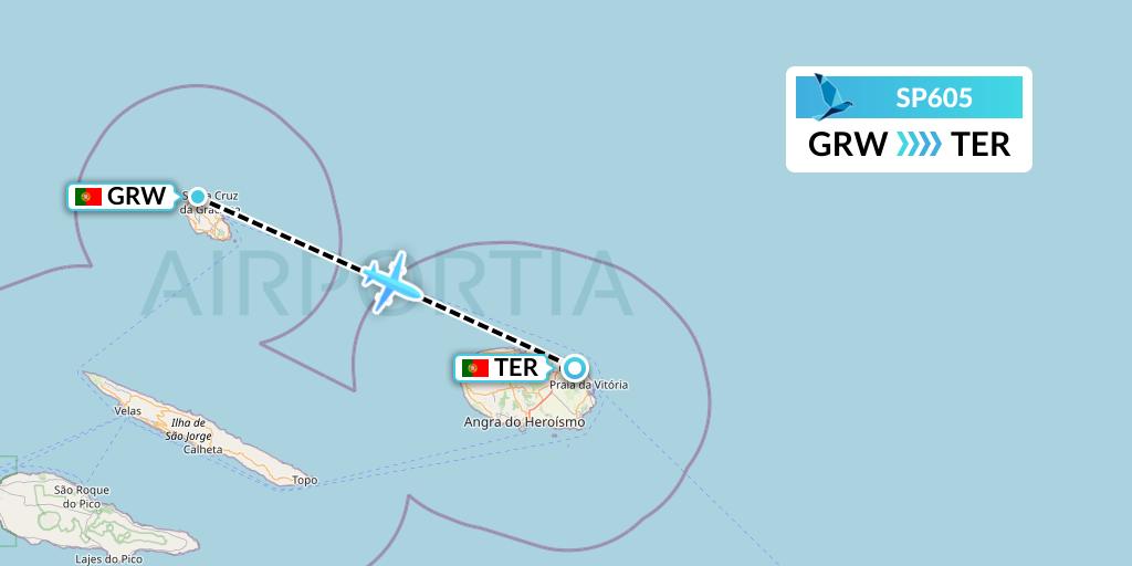 SP605 SATA Air Acores Flight Map: Graciosa to Lajes