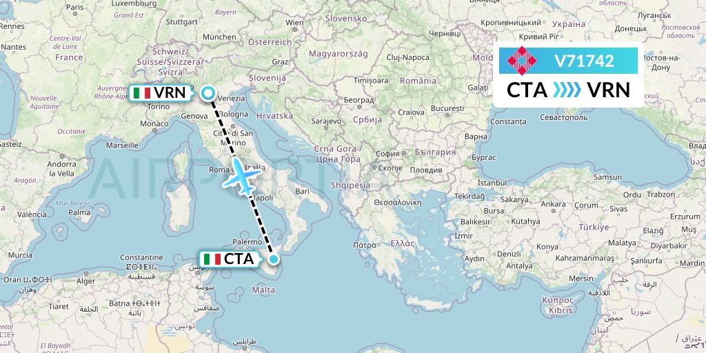 V71742 Volotea Flight Map: Catania to Verona