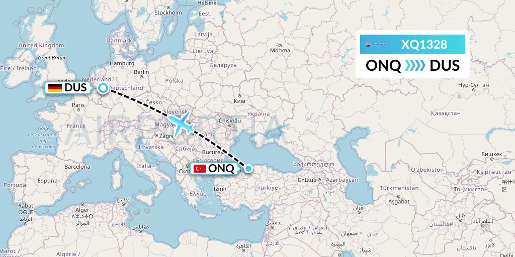 XQ1328 SunExpress Flight Map: Zonguldak to Dusseldorf