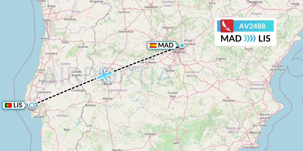 AV2488 Avianca Flight Map: Madrid to Lisbon